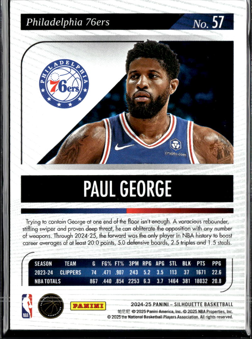 Paul George 2024-25 Silhouette Silver 149/149 Philadelphia 76ers