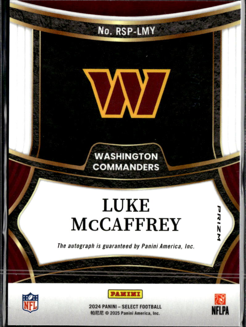 Luke McCaffrey 2024 Select Auto Autograph RC 67/75 Washington Commanders