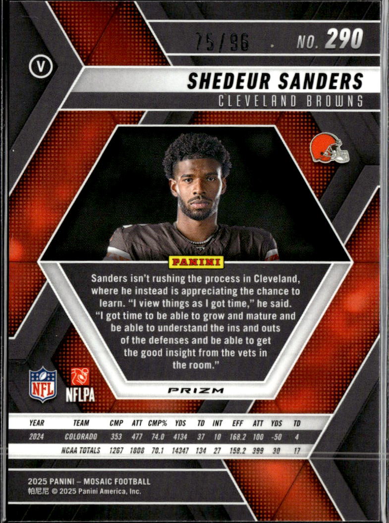 Shedeur Sanders 2025 Mosaic Blue Sparkle Rookie RC 75/96 Cleveland Browns
