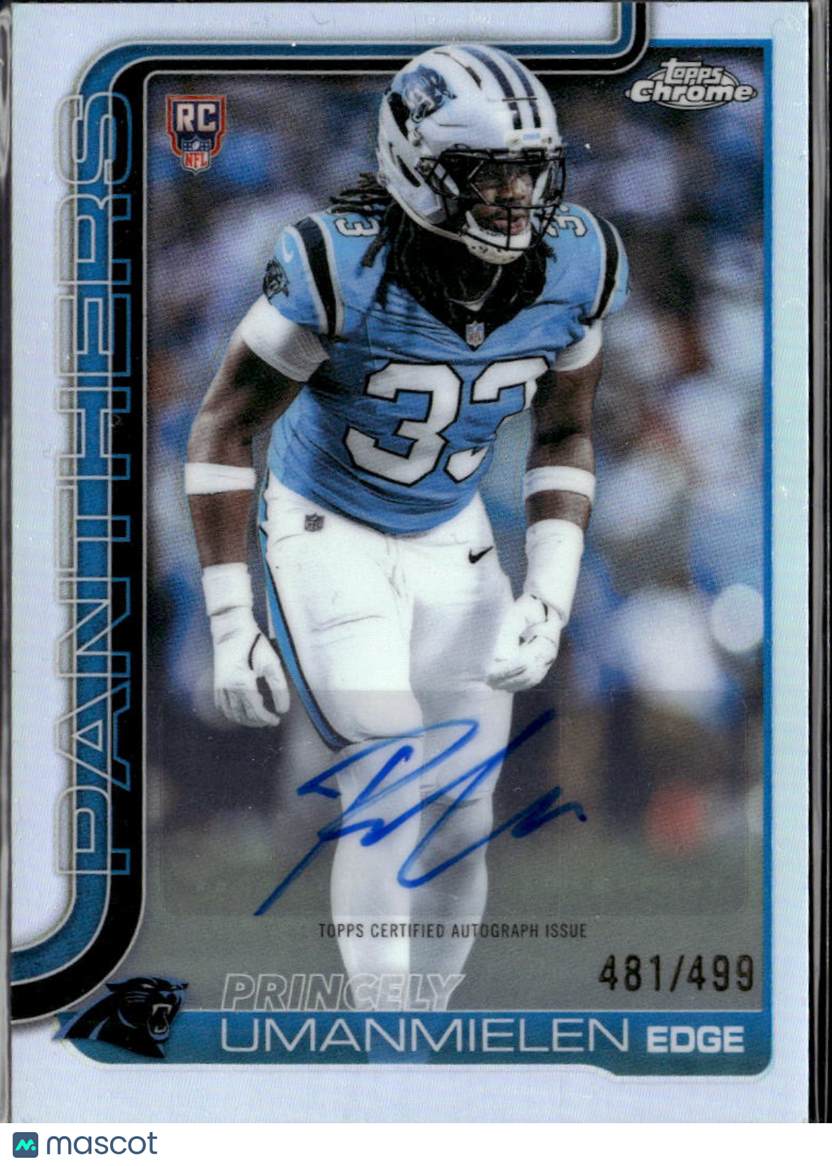 Princely Umanmielen 2025 Topps Chrome Auto Autograph RC /499 Carolina Panthers