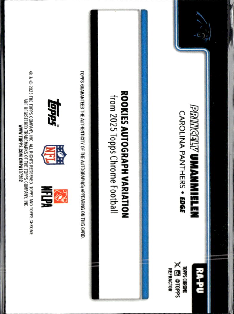 Princely Umanmielen 2025 Topps Chrome Auto Autograph RC /499 Carolina Panthers