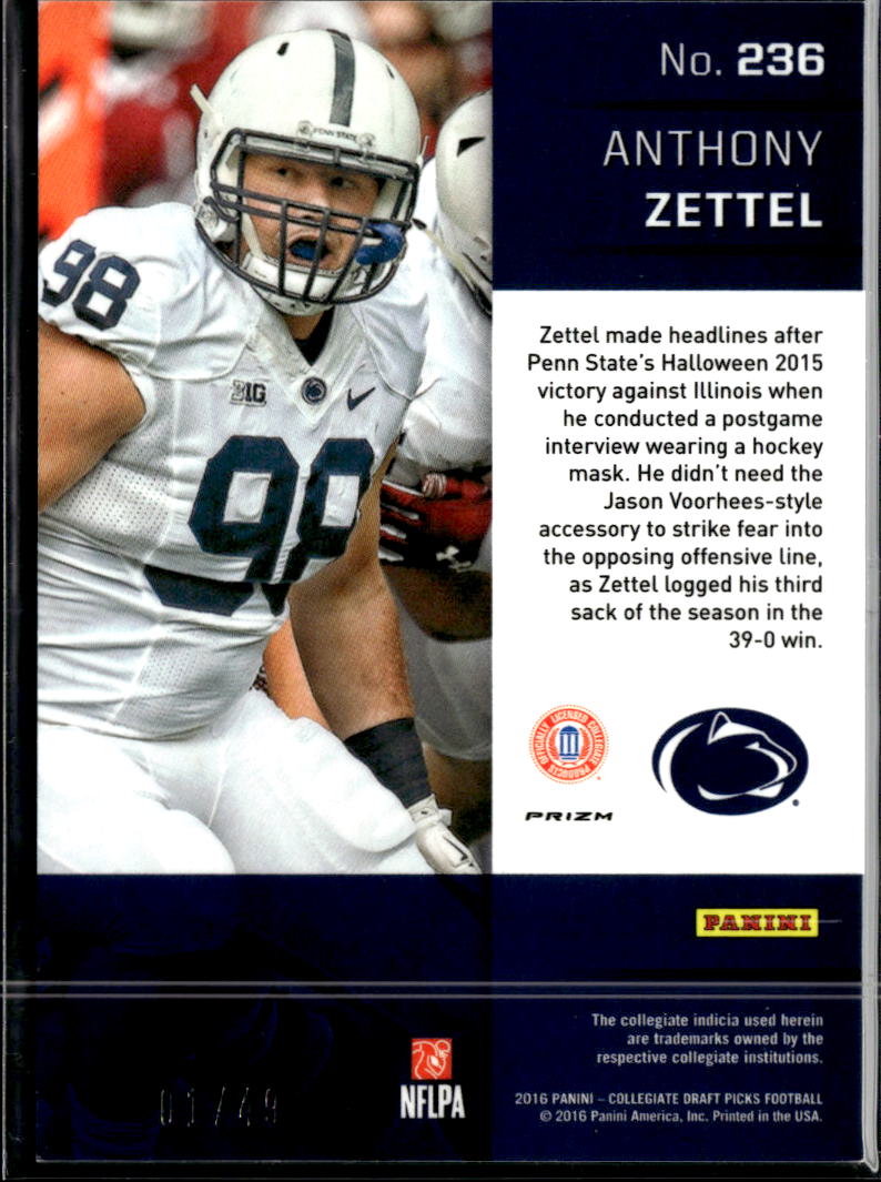 Anthony Zettel 2016 Prizm Draft Picks Tie-Dye RC /49 Penn State Nittany Lions