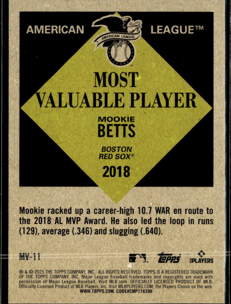 Mookie Betts 2025 Topps MVP Black Foil 7/10 Boston Red Sox