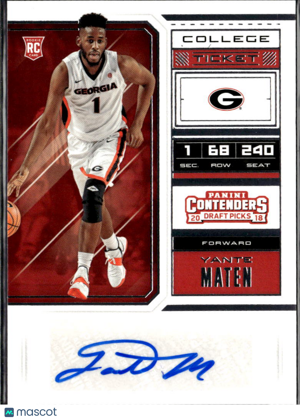 Yante Maten 2018 Contenders Draft Auto Autograph RC Georgia Bulldogs