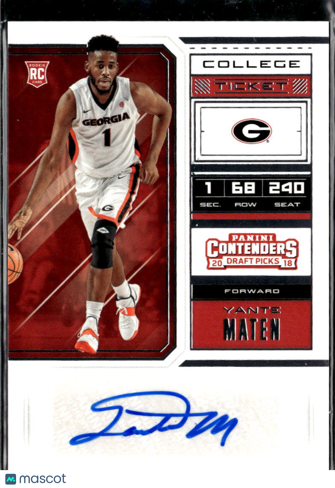 Yante Maten 2018 Contenders Draft Auto Autograph RC Georgia Bulldogs