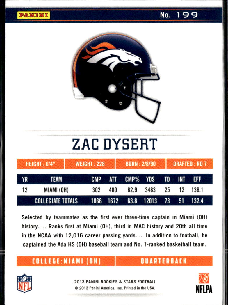 Zac Dysert 2013  Rookies & Stars Rookie RC 21/25 Denver Broncos