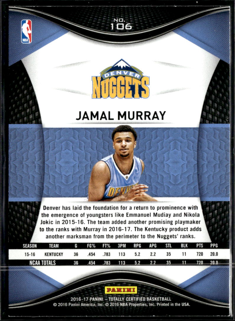 Jamal Murray 2016-17 Totally Certified Rookie RC Denver Nuggets