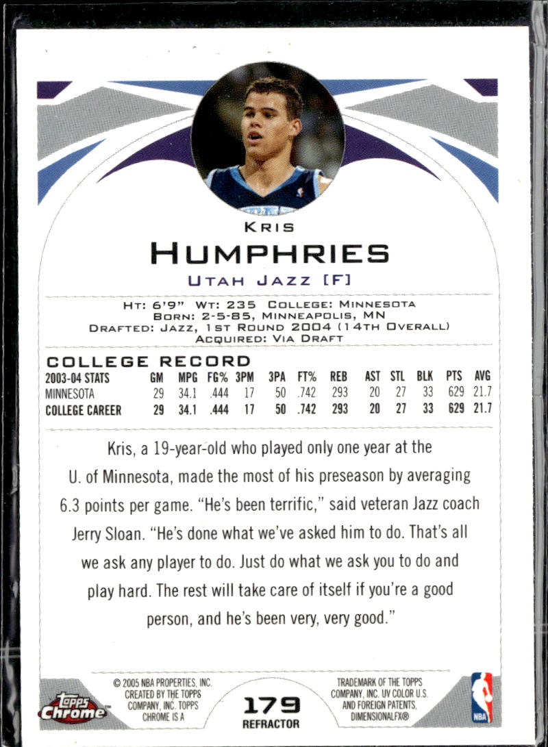 Kris Humphries 2005 Topps Chrome Refractor Utah Jazz