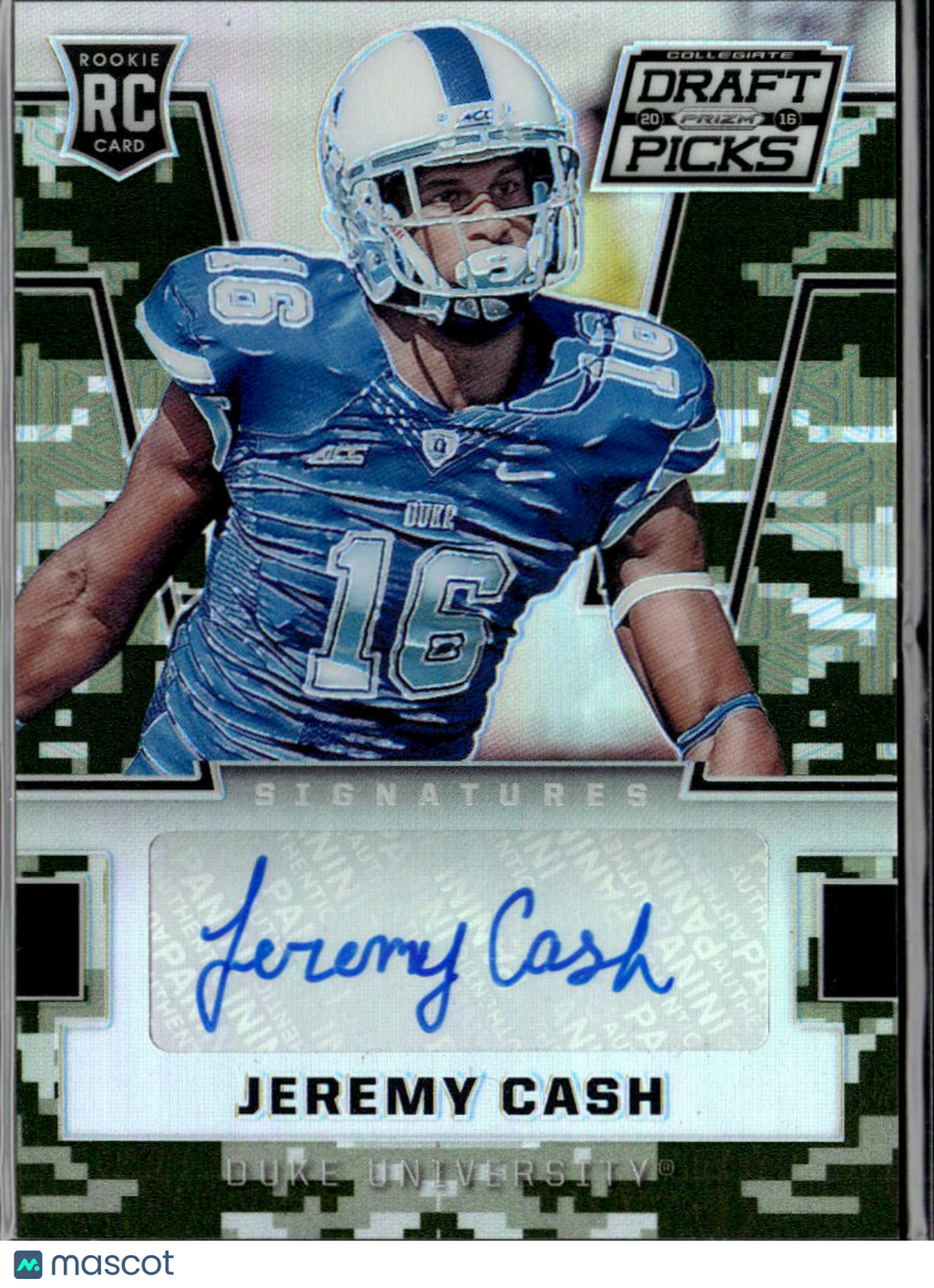 Jeremy Cash 2016 Prizm Draft Picks RC Auto Autograph Camo /199 Duke Blue Devils