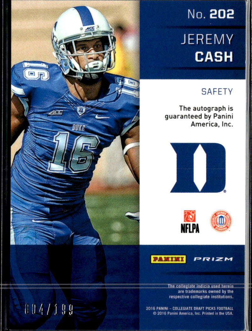 Jeremy Cash 2016 Prizm Draft Picks RC Auto Autograph Camo /199 Duke Blue Devils