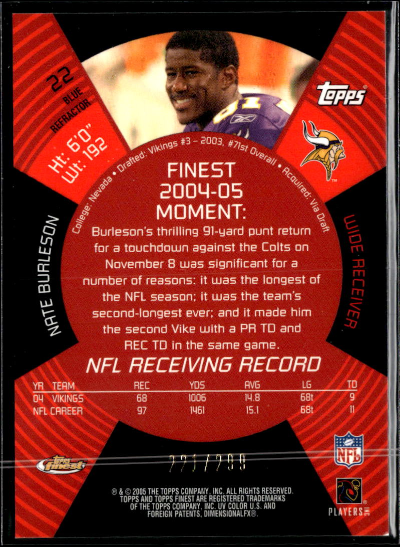 Nate Burleson 2005 Topps Finest Blue Refractor /299 Minnesota Vikings