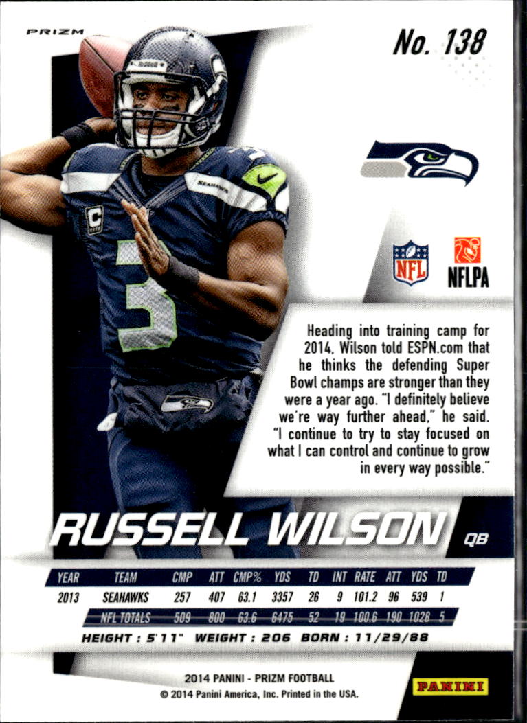 Russell Wilson 2014 Prizm Green Yellow Seattle Seahawks