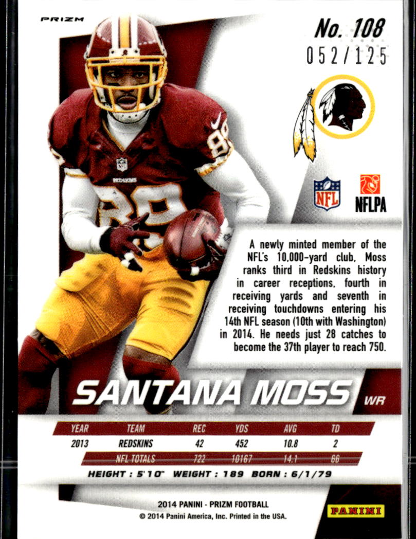 Santana Moss 2014 Prizm Red Power Prizm /125 Washington Redskins