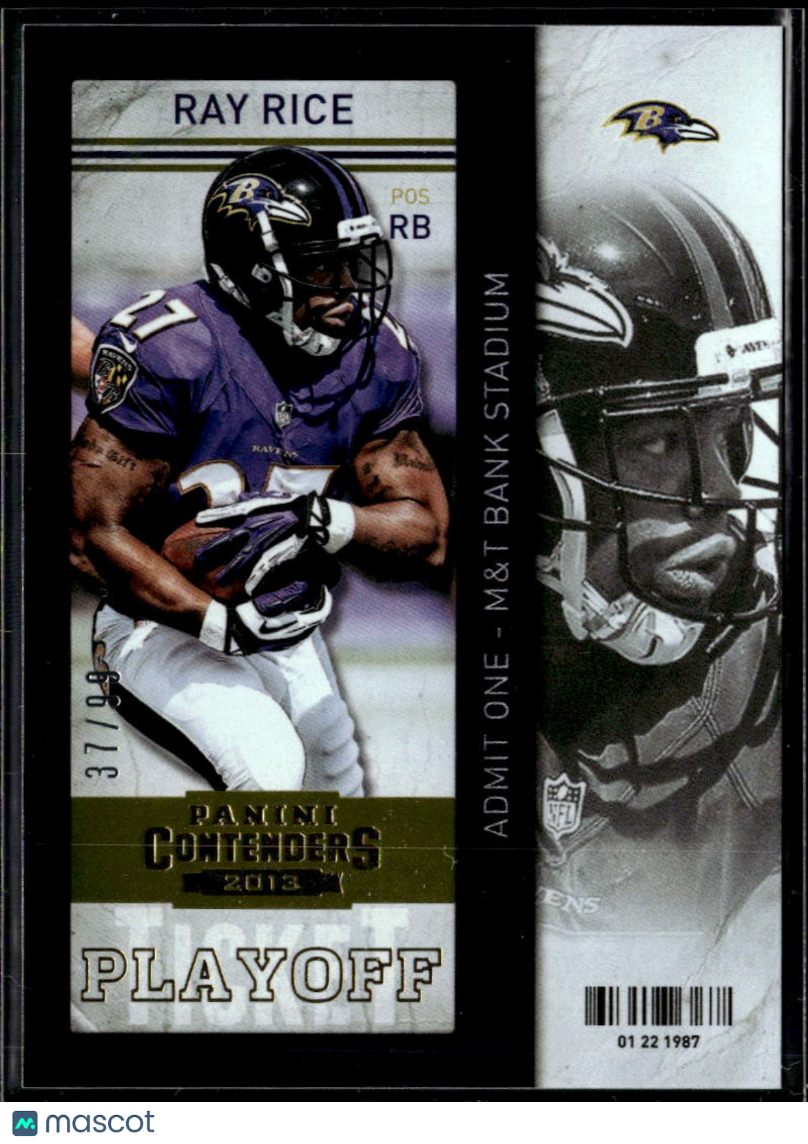 Ray Rice 2013 Contenders Playoff Ticket /99 Baltimore Ravens