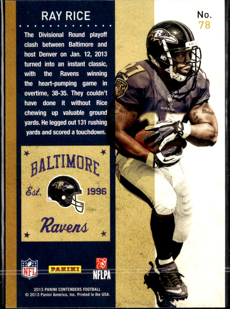 Ray Rice 2013 Contenders Playoff Ticket /99 Baltimore Ravens