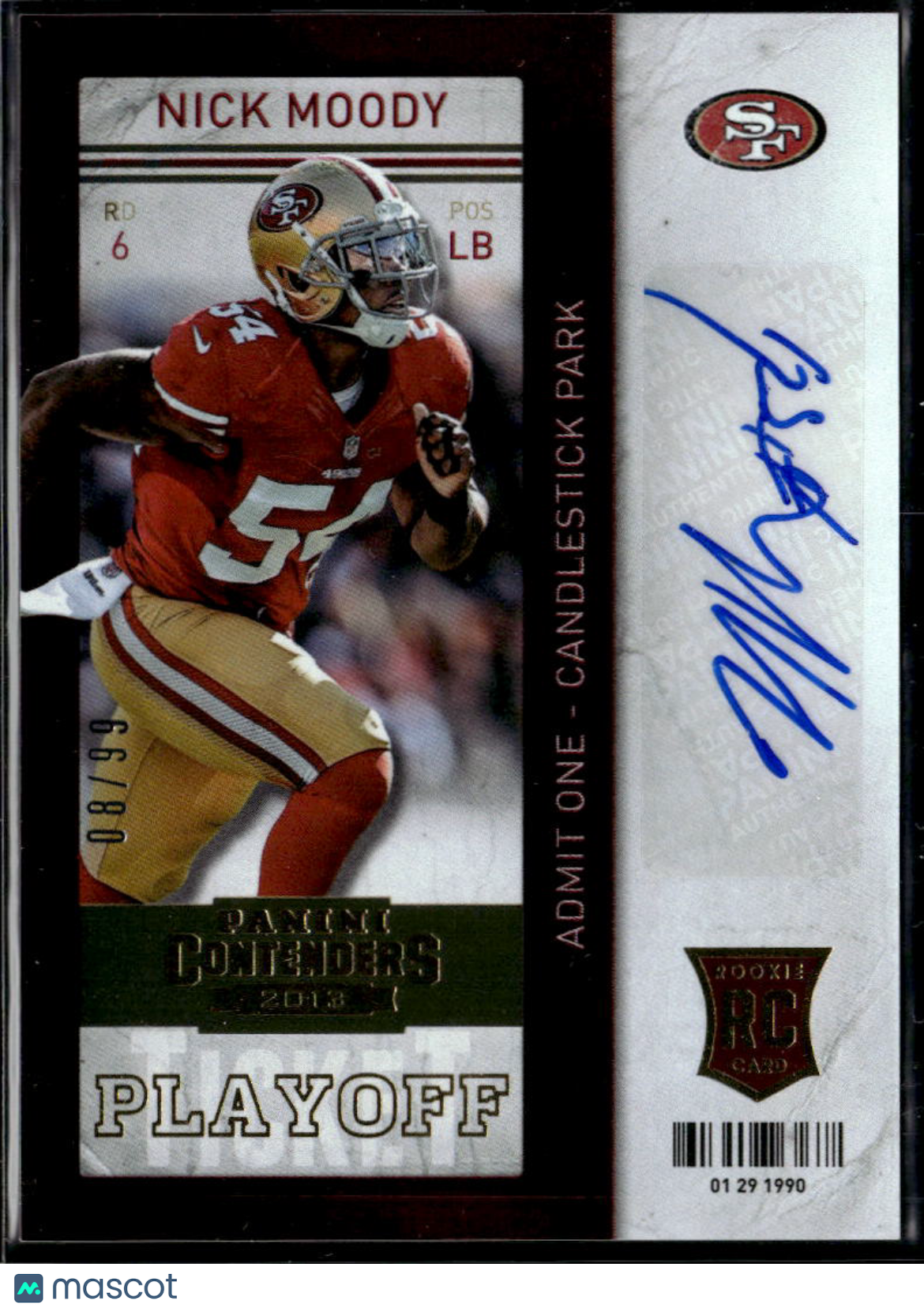 Nick Moody 2013 Contenders Auto Autograph RC /99 San Francisco 49ers