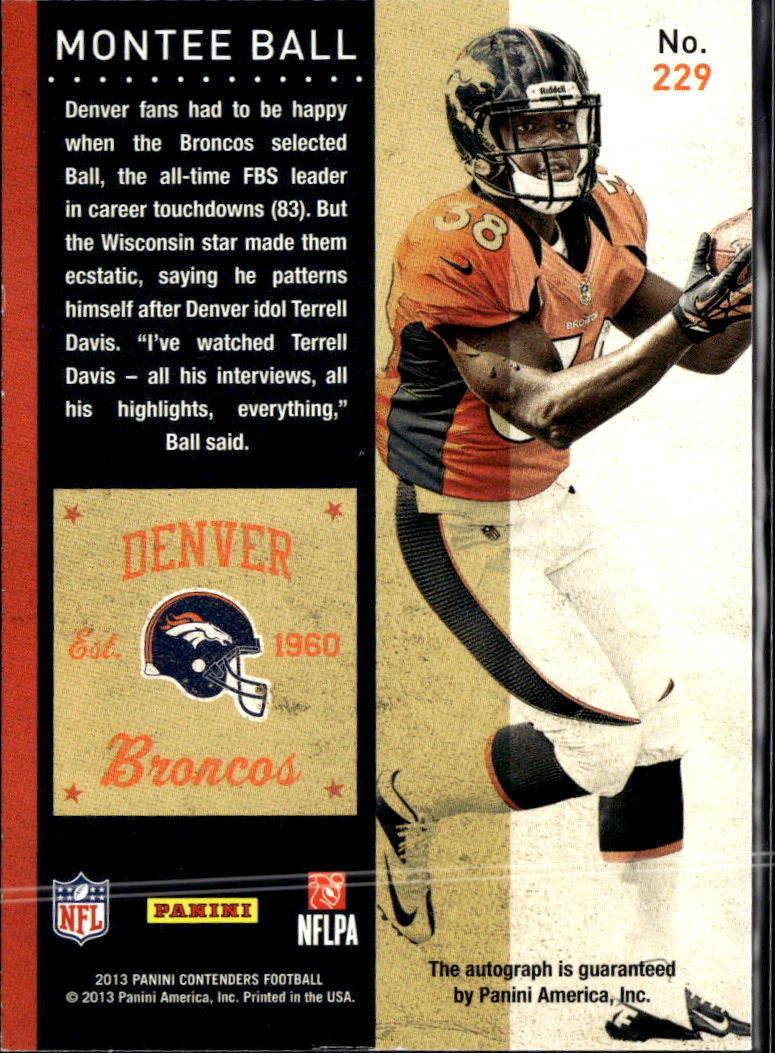 Montee Ball 2013 Panini Contenders RC Auto Autograph  Denver Broncos