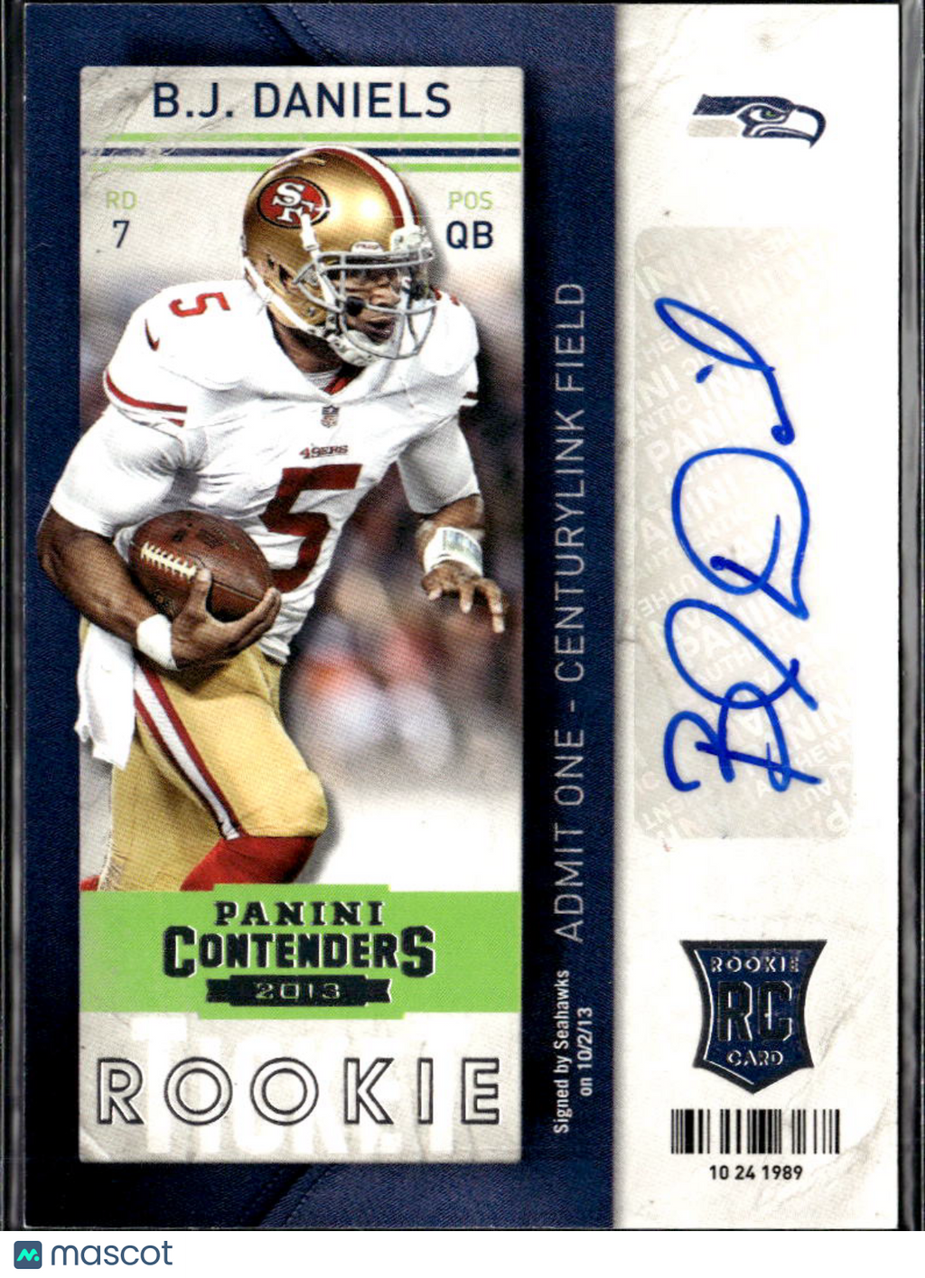B.J. Daniels 2013 Contenders Auto Autograph Seattle Seahawks San Francisco 49ers