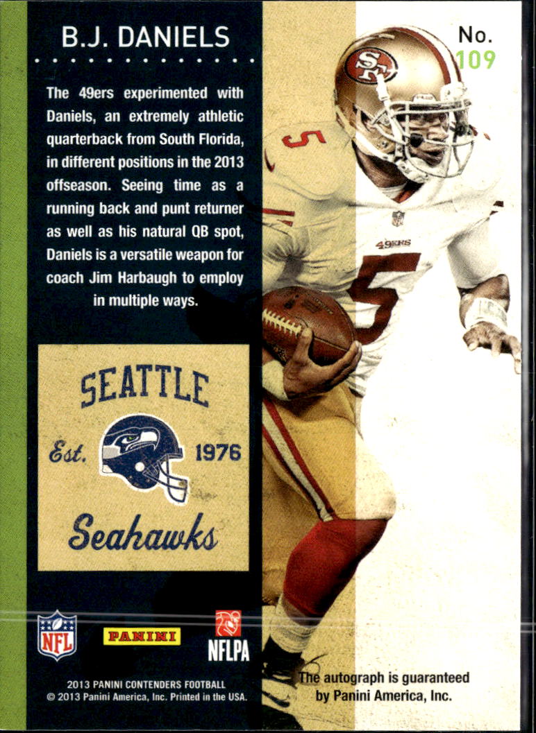 B.J. Daniels 2013 Contenders Auto Autograph Seattle Seahawks San Francisco 49ers