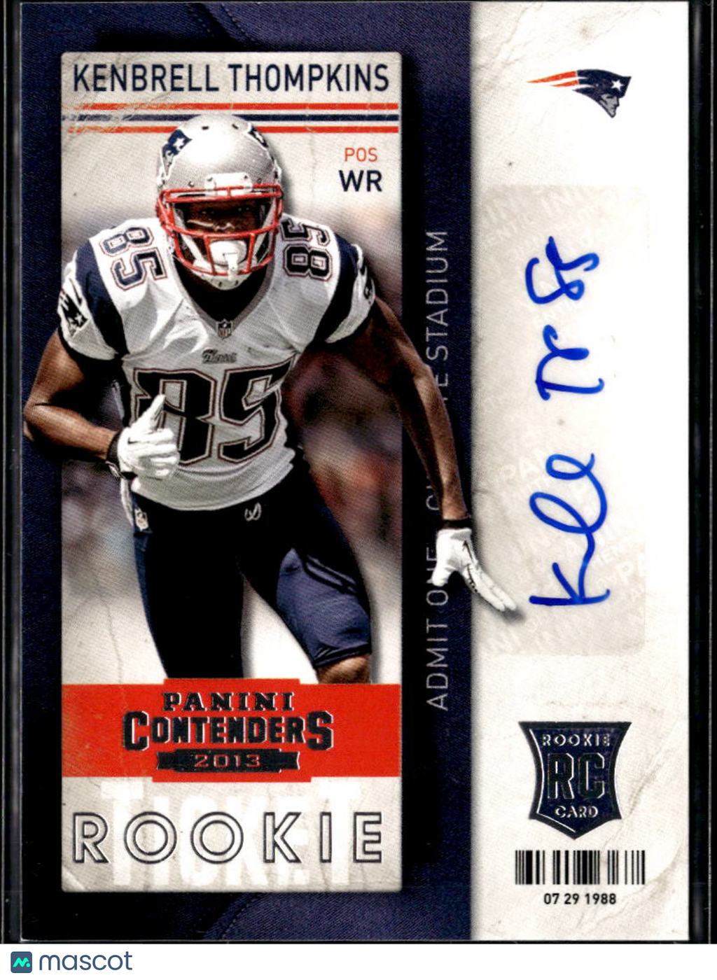 Kenbrell Thompkins 2013 Contenders Auto Autograph RC New England Patriots