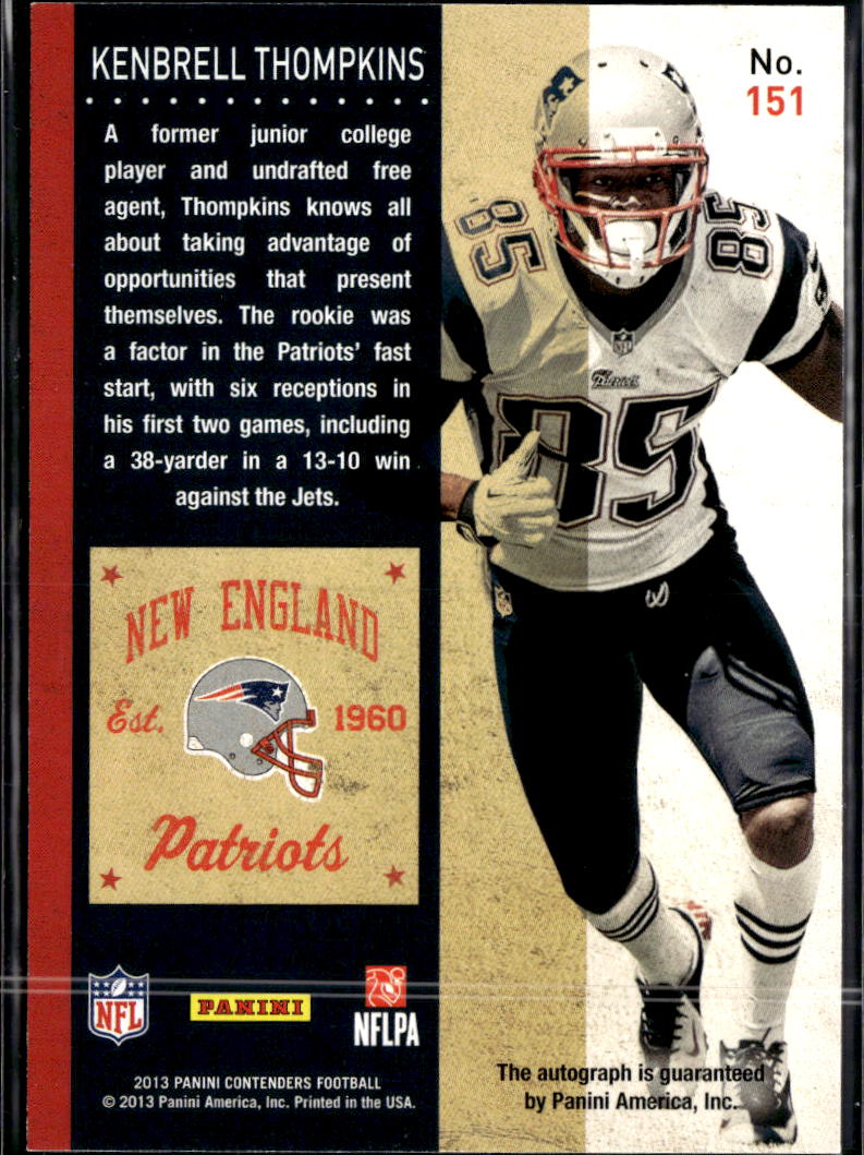 Kenbrell Thompkins 2013 Contenders Auto Autograph RC New England Patriots