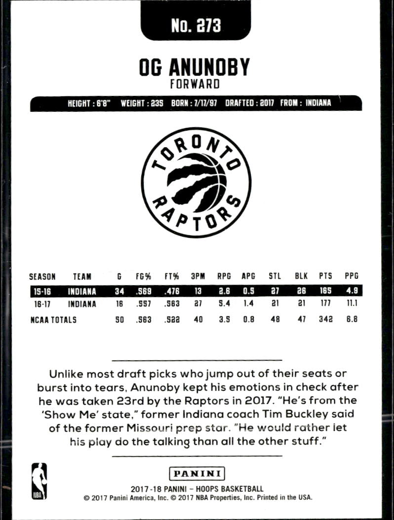 OG Anunoby 2017 NBA Hoops Rookie RC Toronto Raptors
