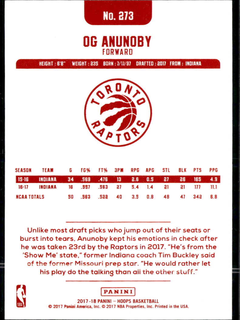 OG Anunoby 2017 NBA Hoops Rookie RC Toronto Raptors