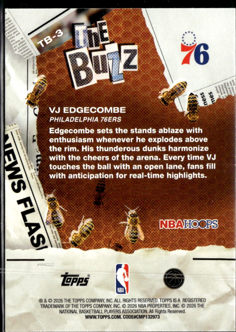 VJ Edgecombe 2026 Topps NBA Hoops The Buzz HOLO Rookie RC Philadelphia 76ers