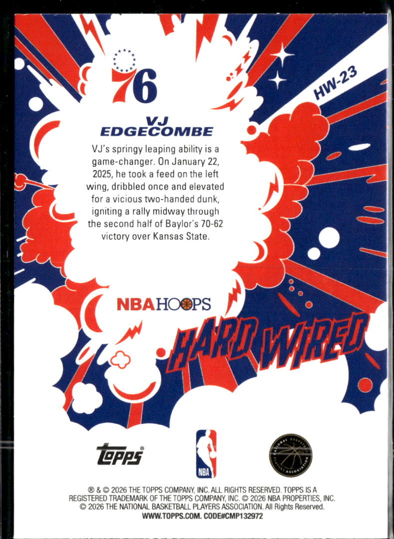 VJ Edgecombe 2026 Topps NBA Hoops Hard Wired HOLO RC Insert Philadelphia 76ers