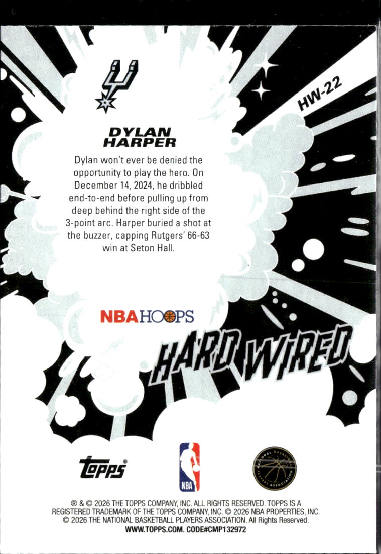 Dylan Harper 2026 Topps NBA Hoops Hard Wired HOLO RC San Antonio Spurs