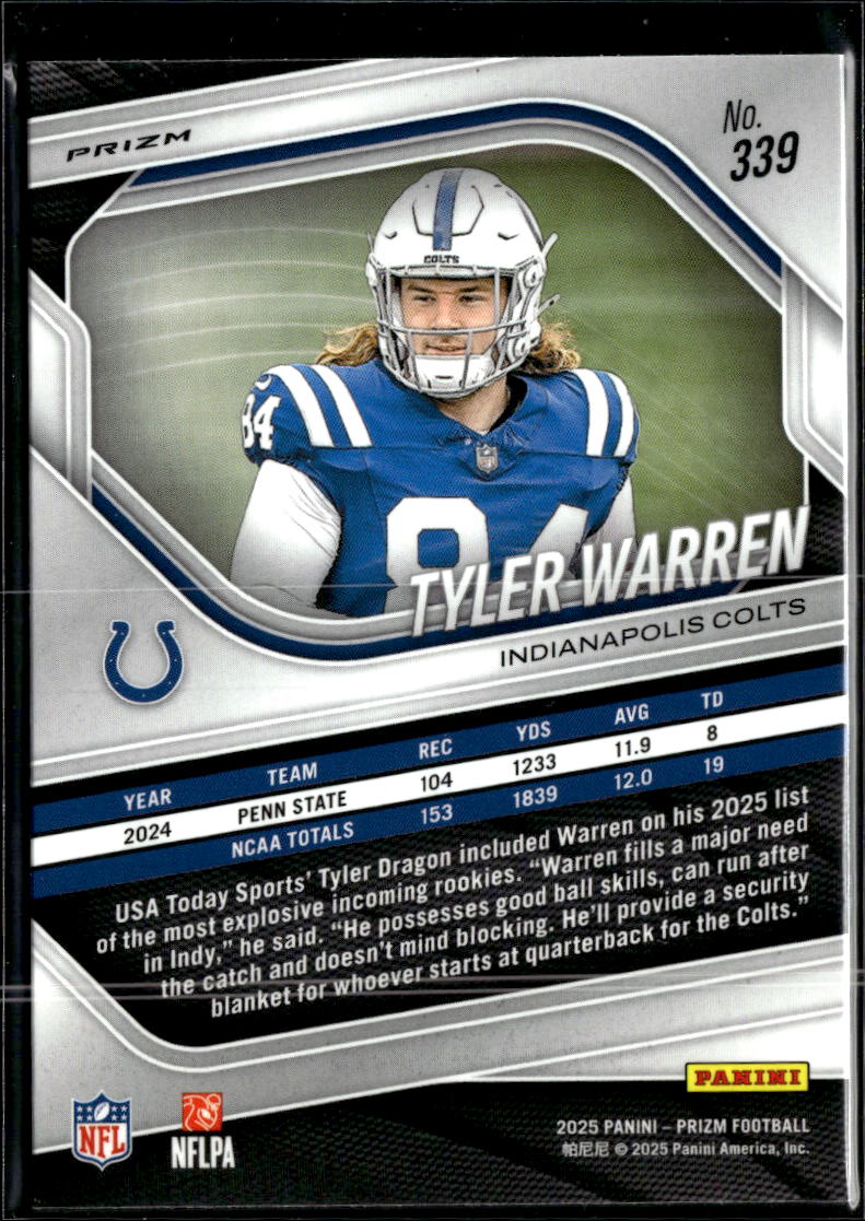 Tyler Warren 2025 Prizm White Disco Rookie RC Indianapolis Colts