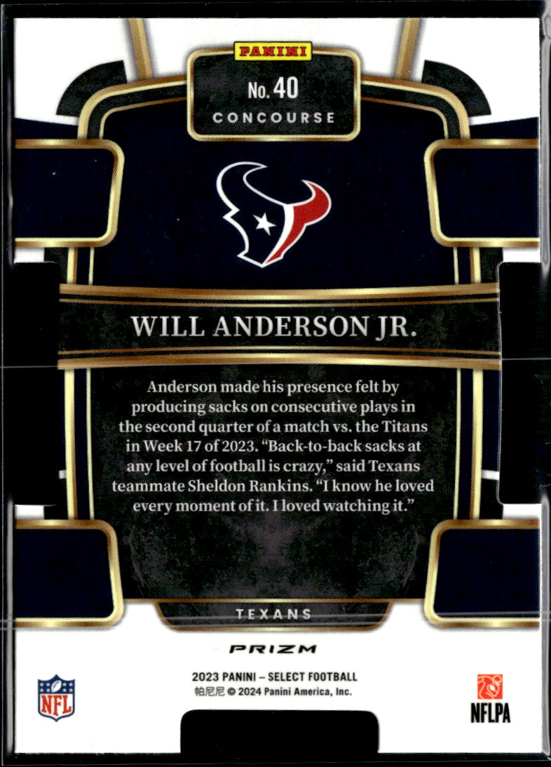 Will Anderson Jr. 2023 Select Red Black Rookie RC Houston Texans