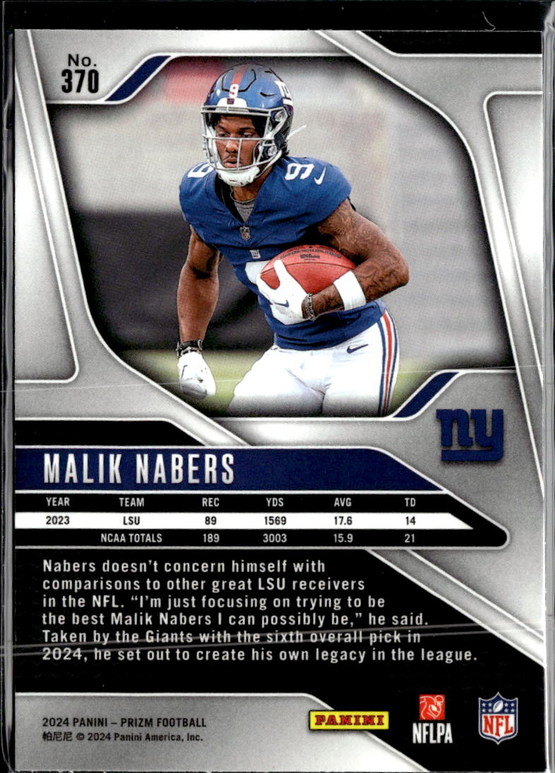 Malik Nabers 2024 Prizm Rookie RC New York Giants