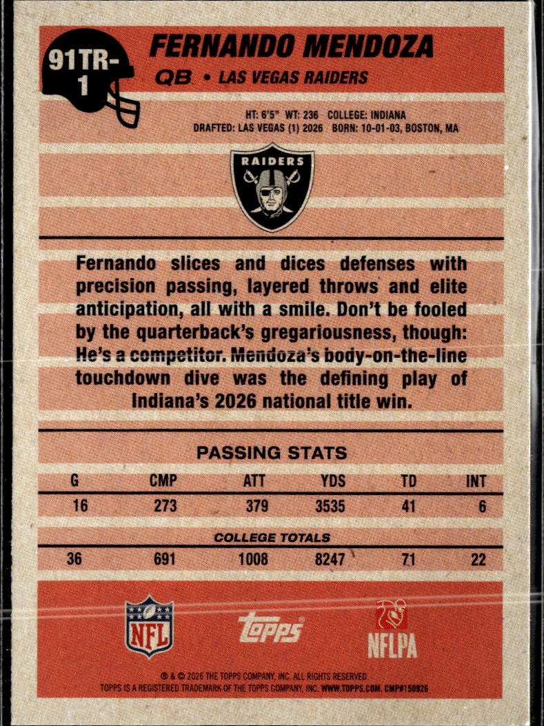 Fernando Mendoza 2026 Topps 35th Anniversary RC Las Vegas Raiders