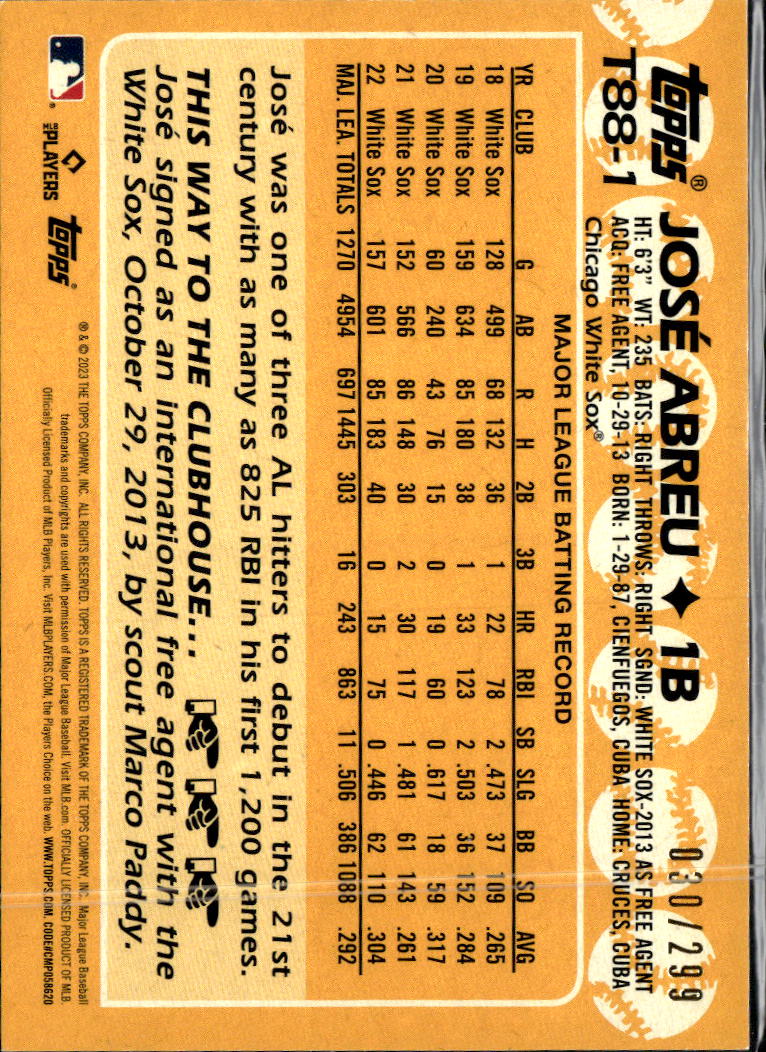 José Abreu 2023 Topps Black 30/299 Chicago White Sox