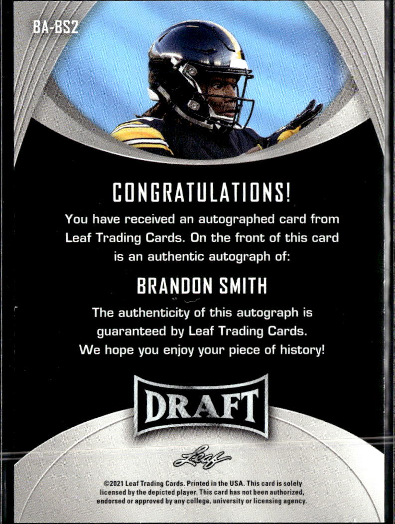 Brandon Smith 2021 Leaf Draft Auto Autograph RC Iowa Hawkeyes