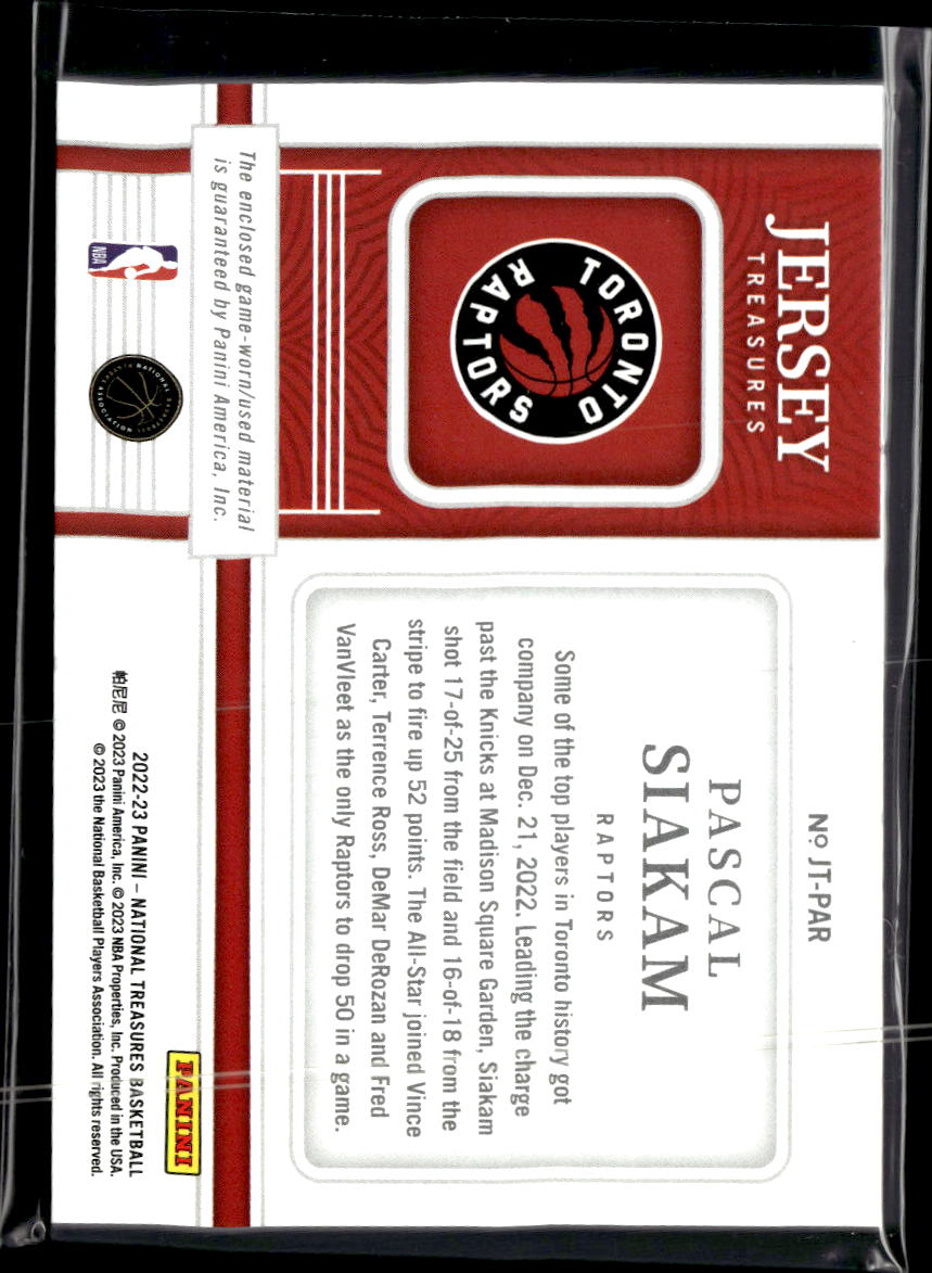 Pascal Siakam 2022-23 National Treasures Game Worn Patch /25 Toronto Raptors