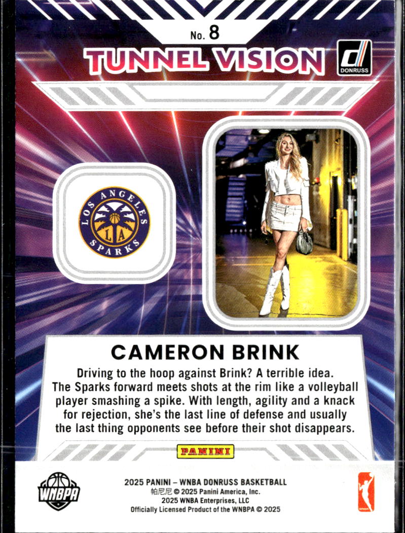 Cameron Brink 2025 Donruss Gold Press Proof Tunnel Vision Los Angeles Sparks