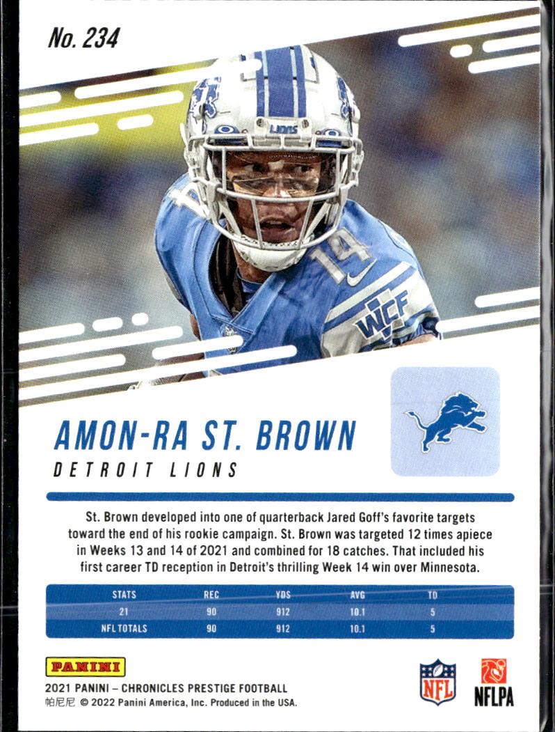Amon-Ra St. Brown 2021 Chronicles Prestige Rookie RC Detroit Lions
