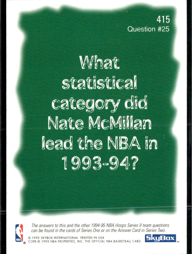 Seattle SuperSonics 1995 SkyBox NBA Hoops Team Card #415
