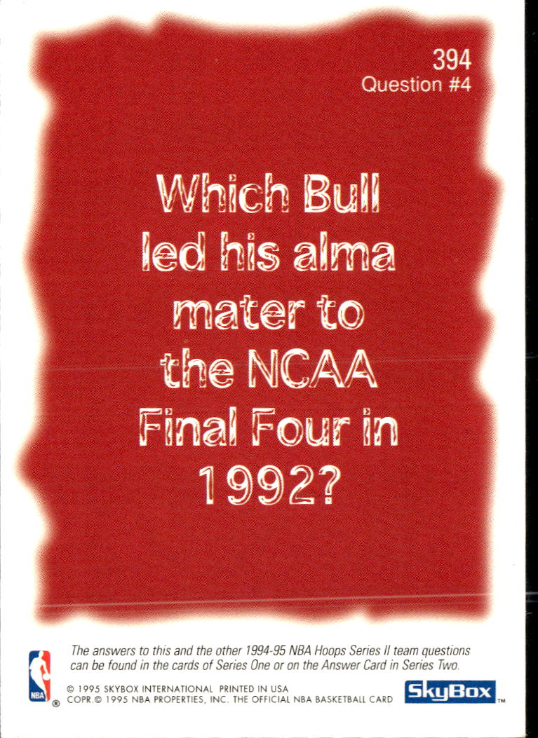Chicago Bulls 1995 NBA Hoops Team Card Michael Jordan #394