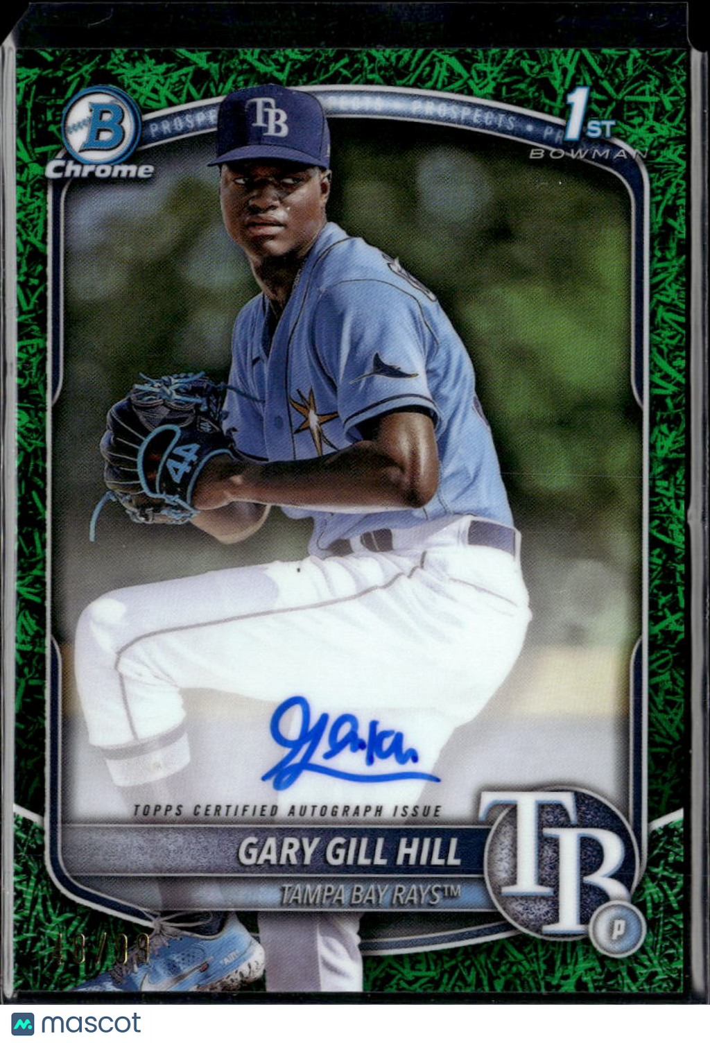 Gary Gill Hill 2025 Bowman Chrome 1st Auto Autograph Green Grass 48/99 Bay Rays