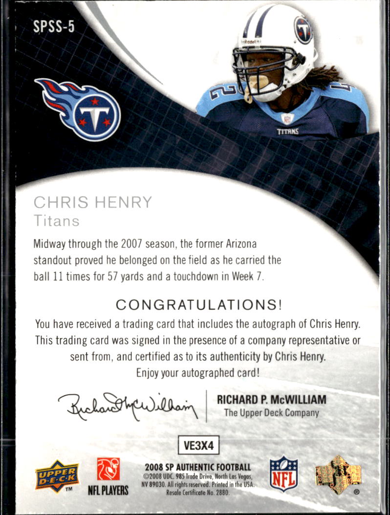 Chris Henry 2008 SP Authentic Auto Autogrpah Tennessee Titans
