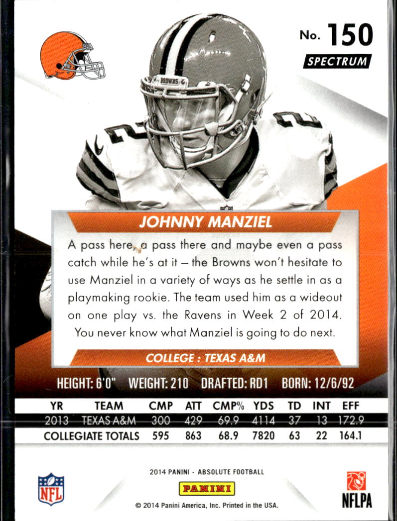 Johnny Manziel 2014 Absolute Rookie RC Spectrum 99/99 Cleveland Browns