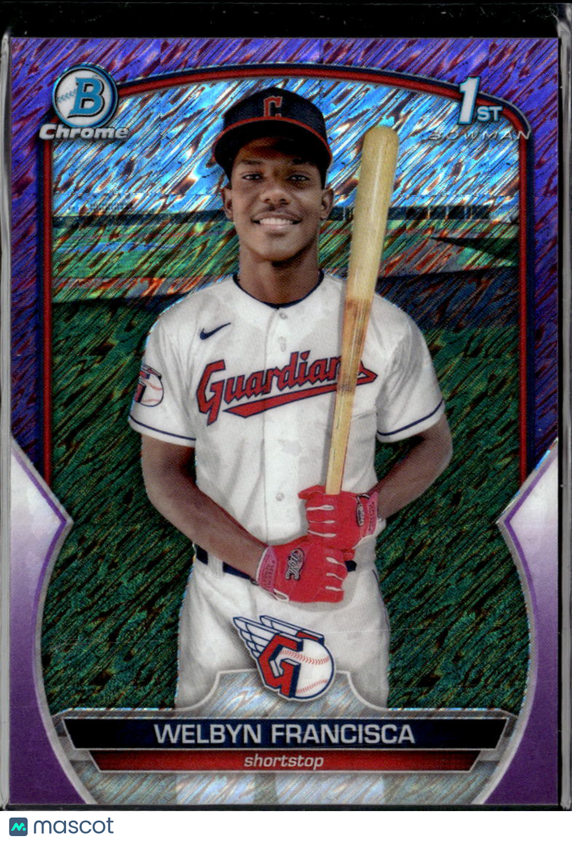 Welbyn Francisca 2023 Bowman Chrome 1st Purple Shimmer /250 Cleveland Guardians