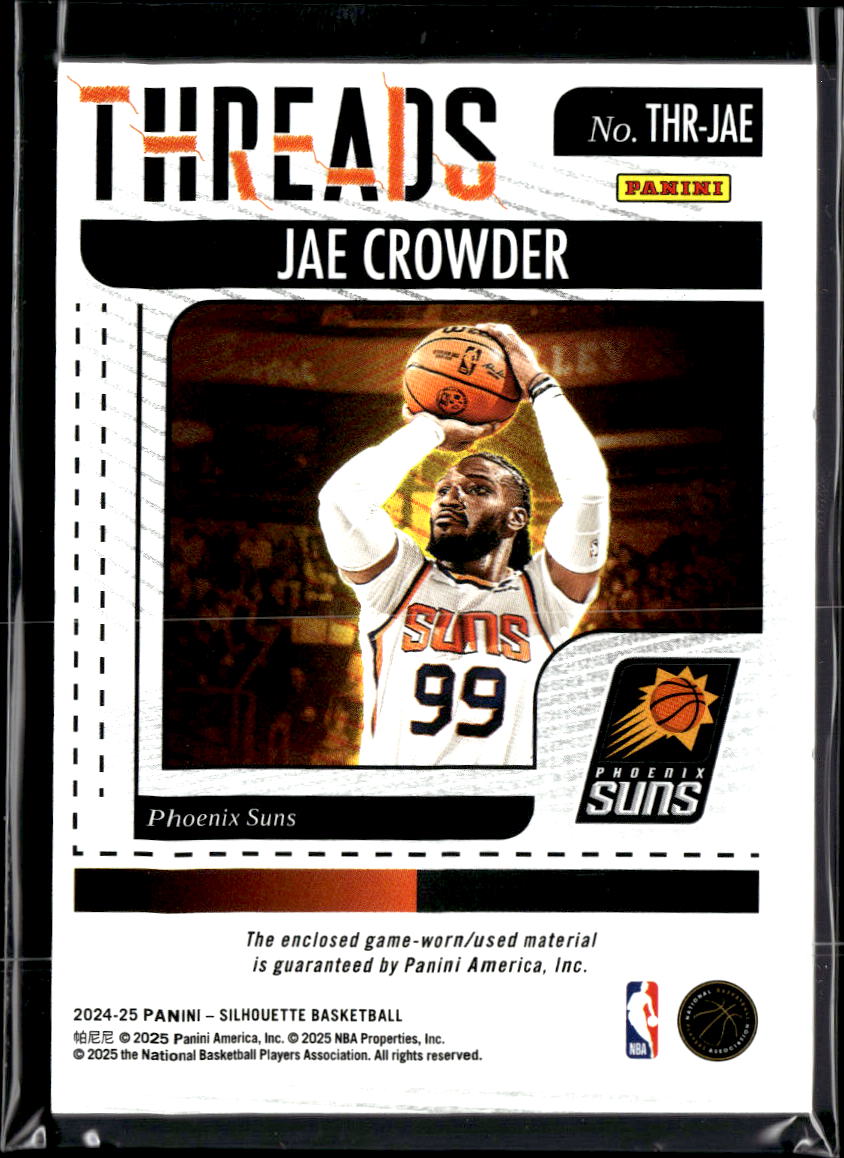 Jae Crowder 2025-26 Silhouette Game Worn Jersey Patch Phoenix Suns
