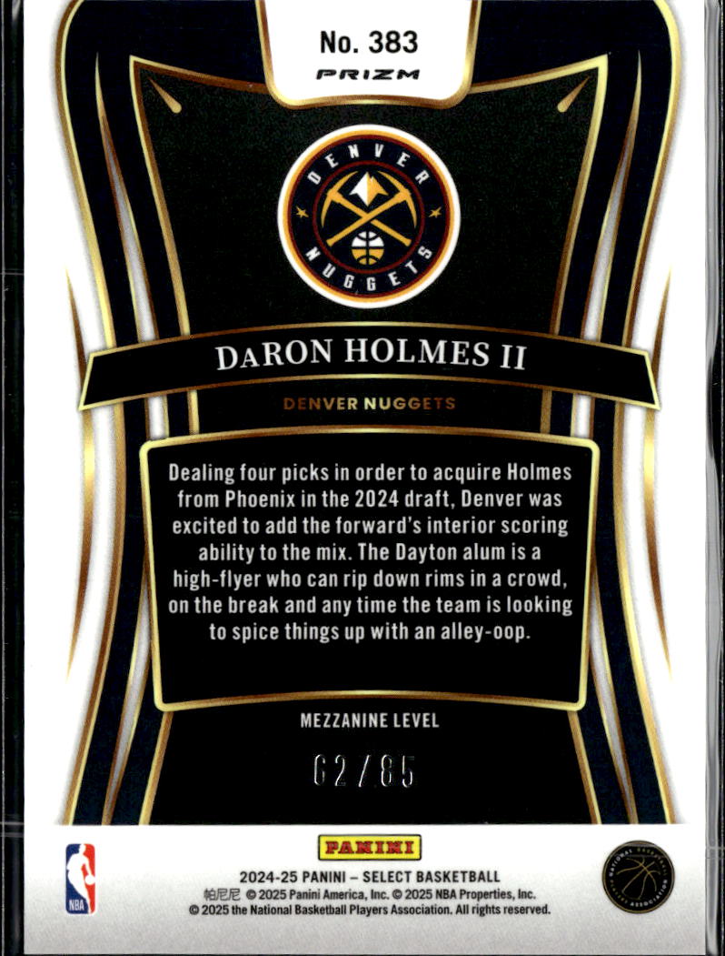 DaRon Holmes II 2024-25 Select Maroon Prizm RC /85 Denver Nuggets
