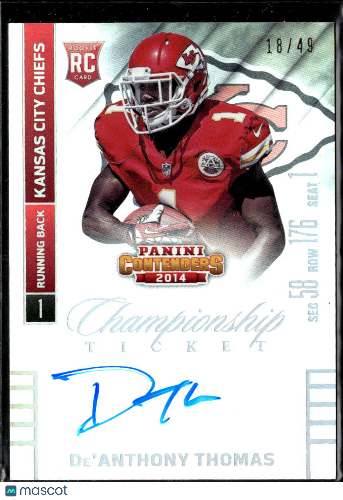 De'Anthony Thomas 2014 Contenders Championship Auto Autograph RC /49 Chiefs