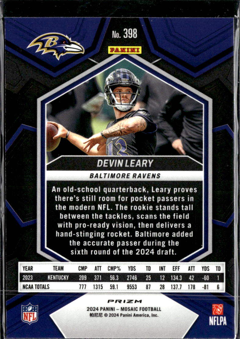 Devin Leary 2024 Mosaic Genesis SSP Rookie RC Baltimore Ravens