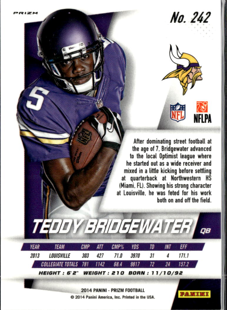 Teddy Bridgewater 2014 Prizm RC Panini Logo Minnesota Vikings